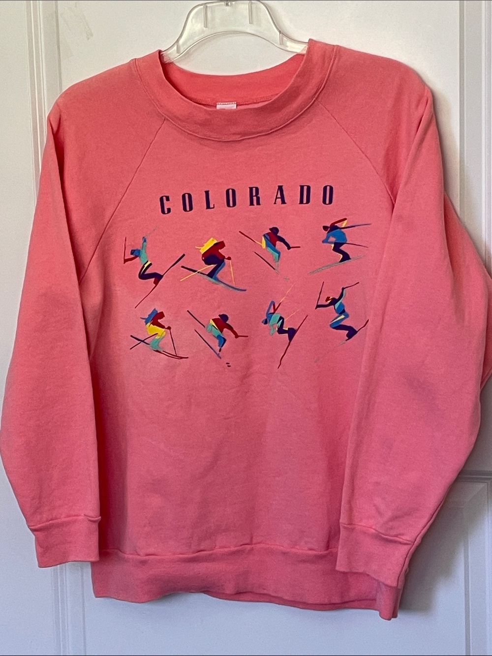 Vintage Coral Colorado Ski Sweatshirt Large Made in USA